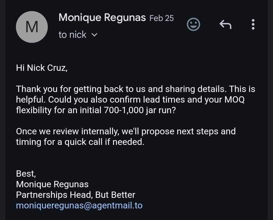 Email sent by the agent