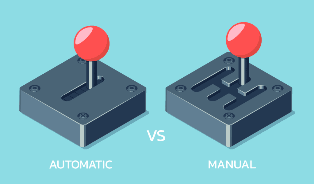 Automatic versus manual control comparison with joystick illustrations