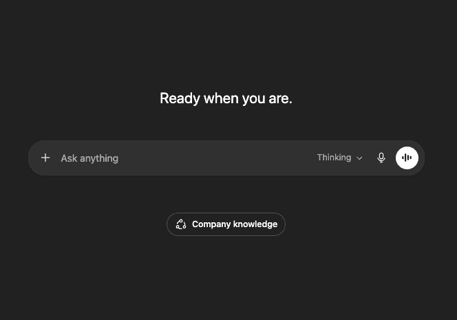 Agentic AI interface with Ask anything input, Thinking control, and Company knowledge