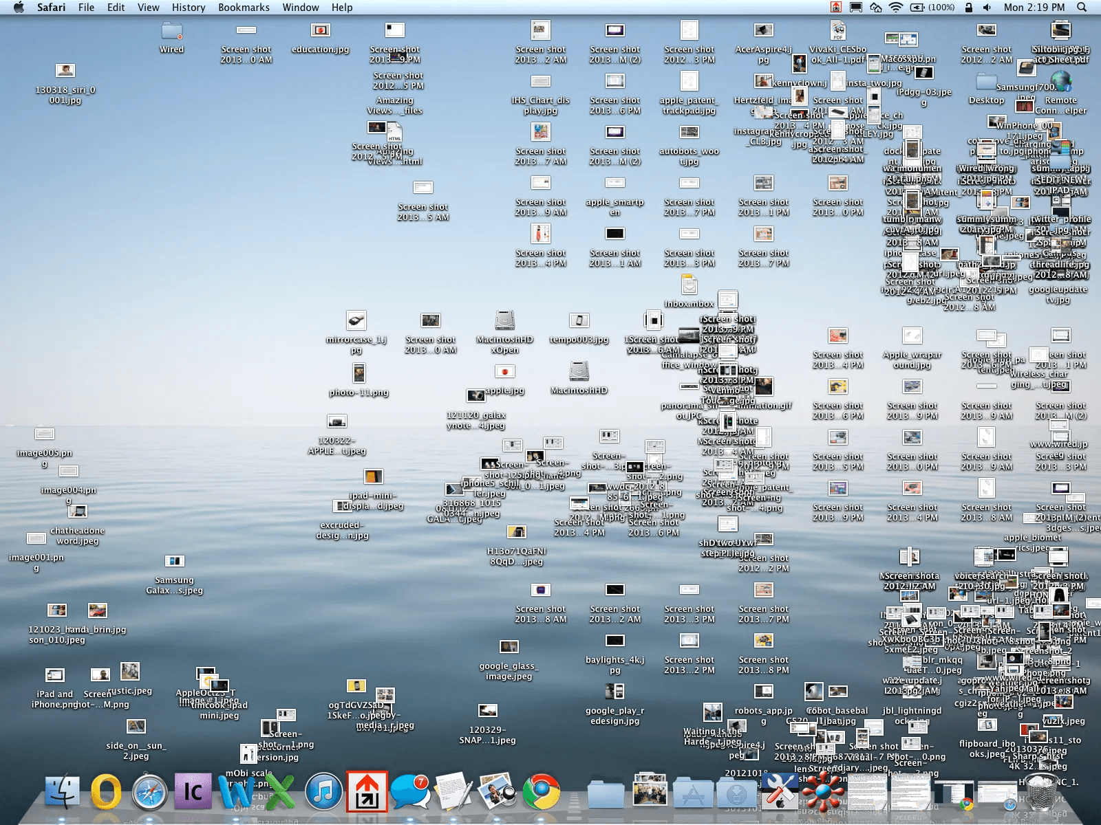 A messy desktop full of files before Claude organizes it